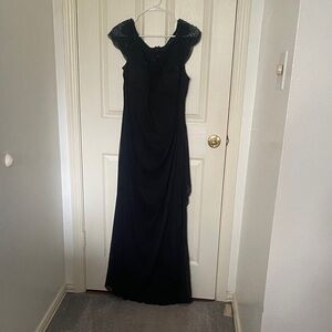 Xscape Black Beaded Cap-Sleeve Maxi Dress